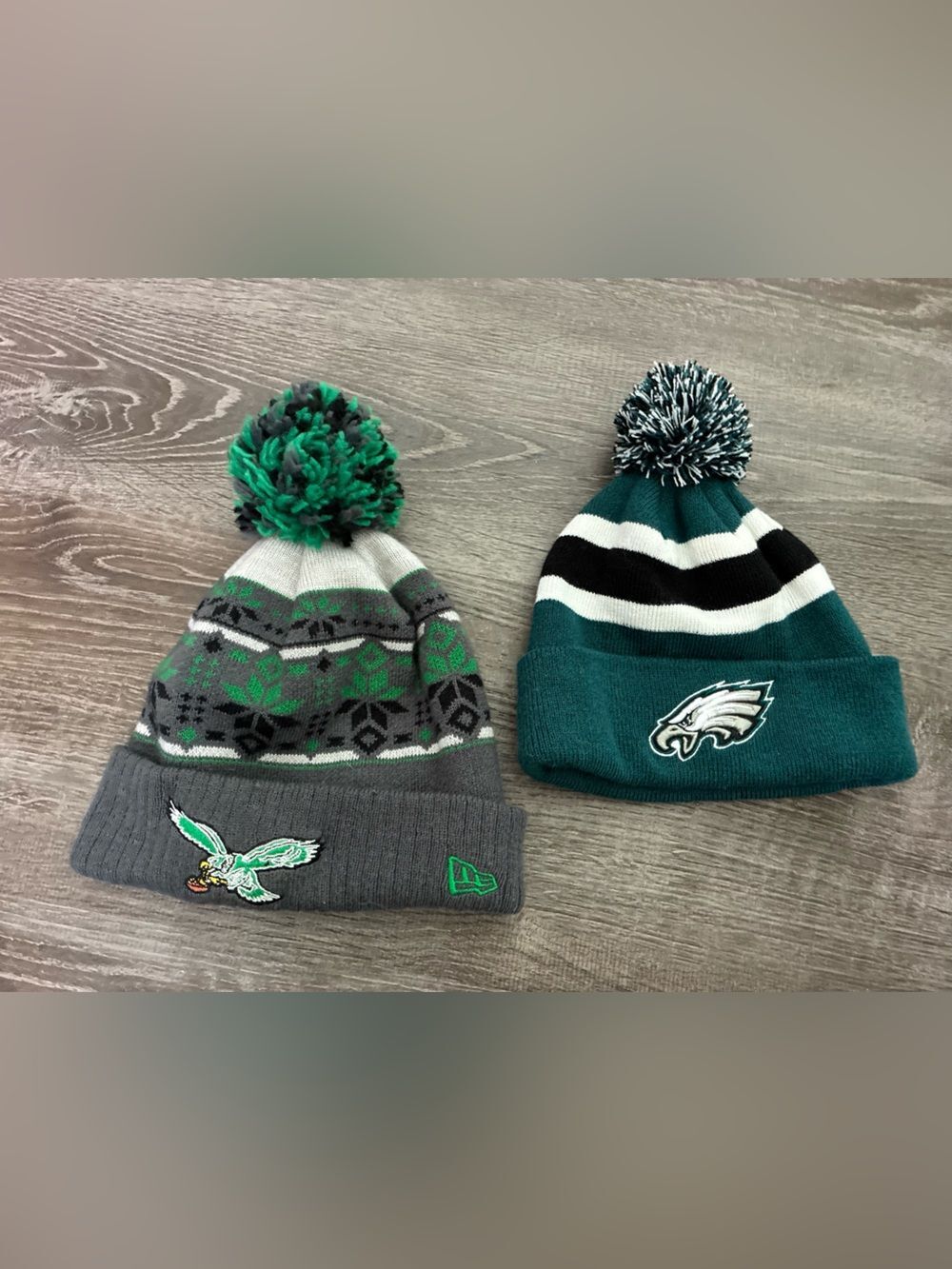 NFL Philadelphia Eagles Football New Era Pom Winter Beanie Hat Bundle 2